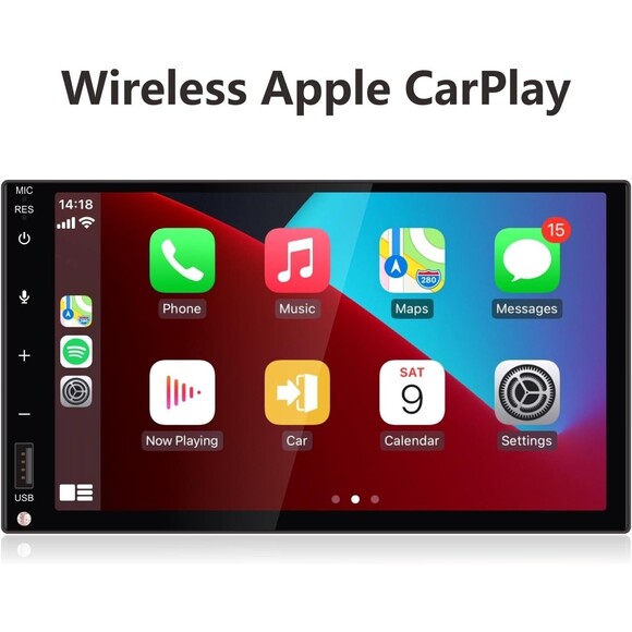 Double din Car Stereo, Wireless Carplay/Android Auto, 7 inch w/Rear Camera- NOB - Picture 5 of 16